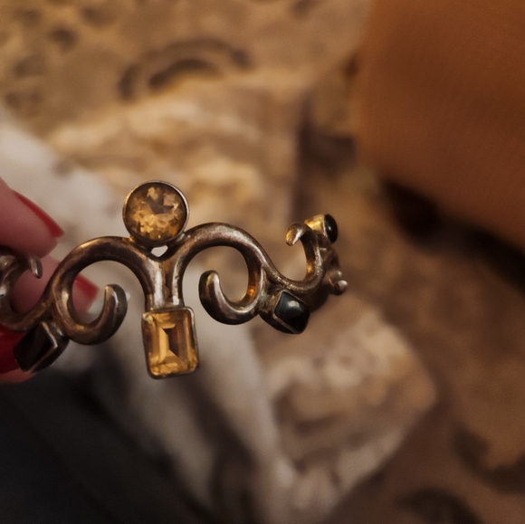 Heavy 925 Citrine Onyx inlay Vintage Artesian Braclet - Picture 2 of 10